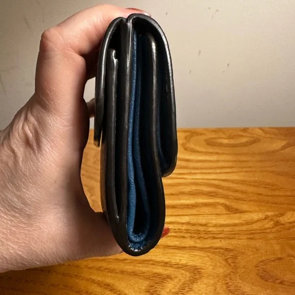 Chloe Blue Leather Compact Alphabet Collection Leather Wallet with Gold Accents - Picture 3 of 7